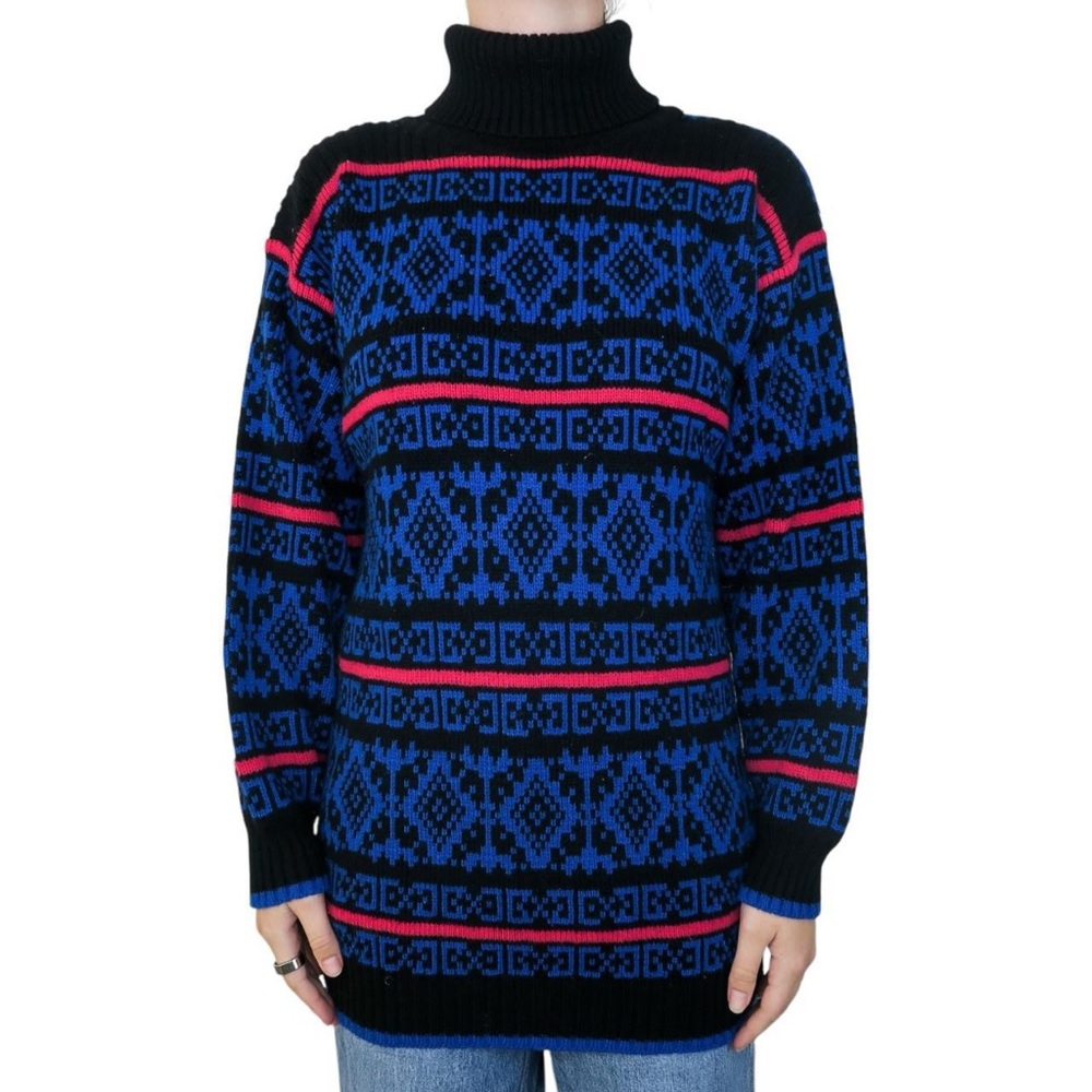 Vintage 80s Geometric Turtleneck Sweater
